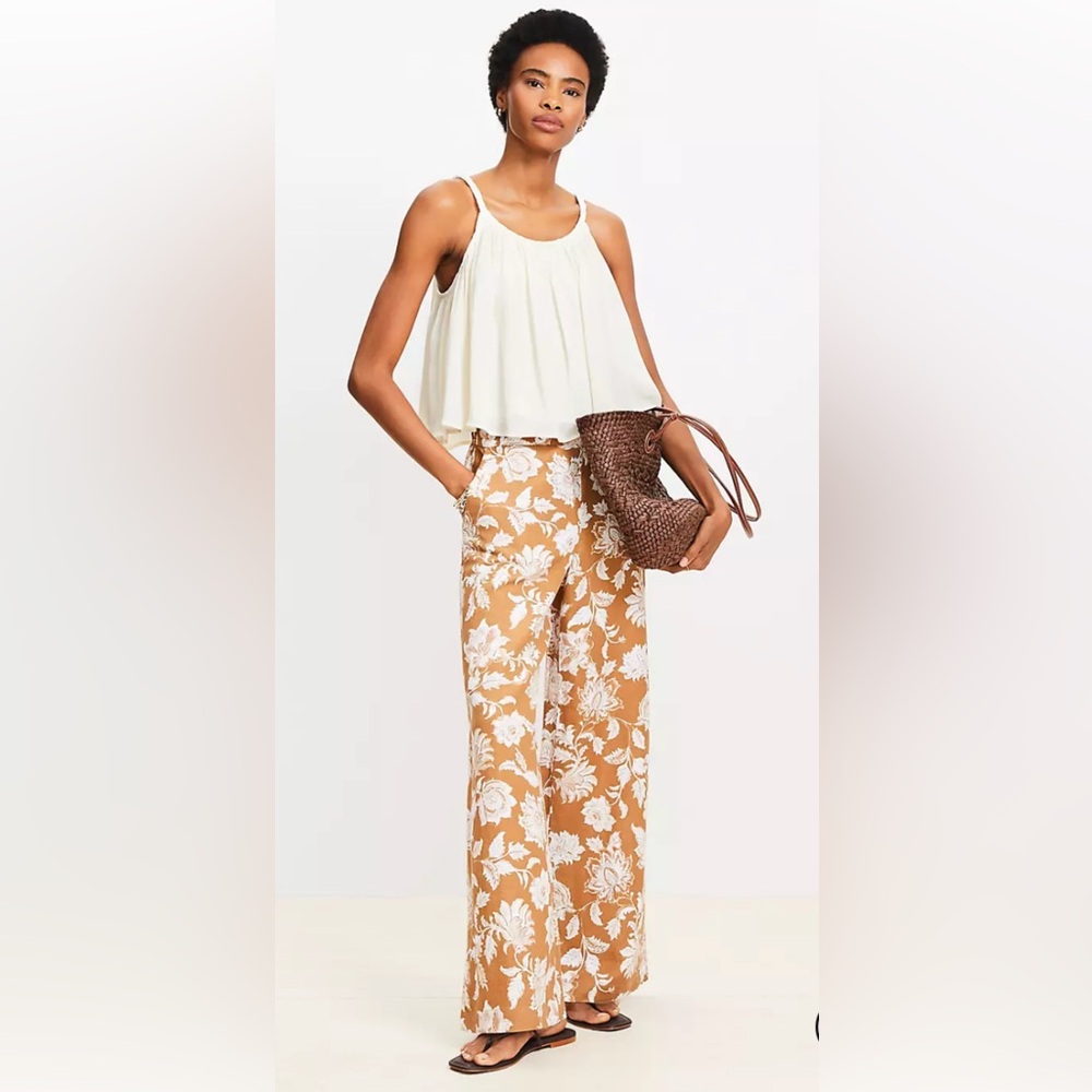 Floral Wide Leg Pants in Linen Blend